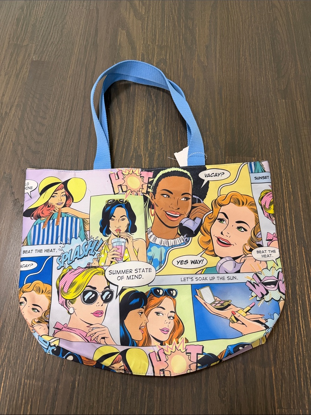 Estee Lauder Multicolor Pop Art Comic Tote with Blue Handles New